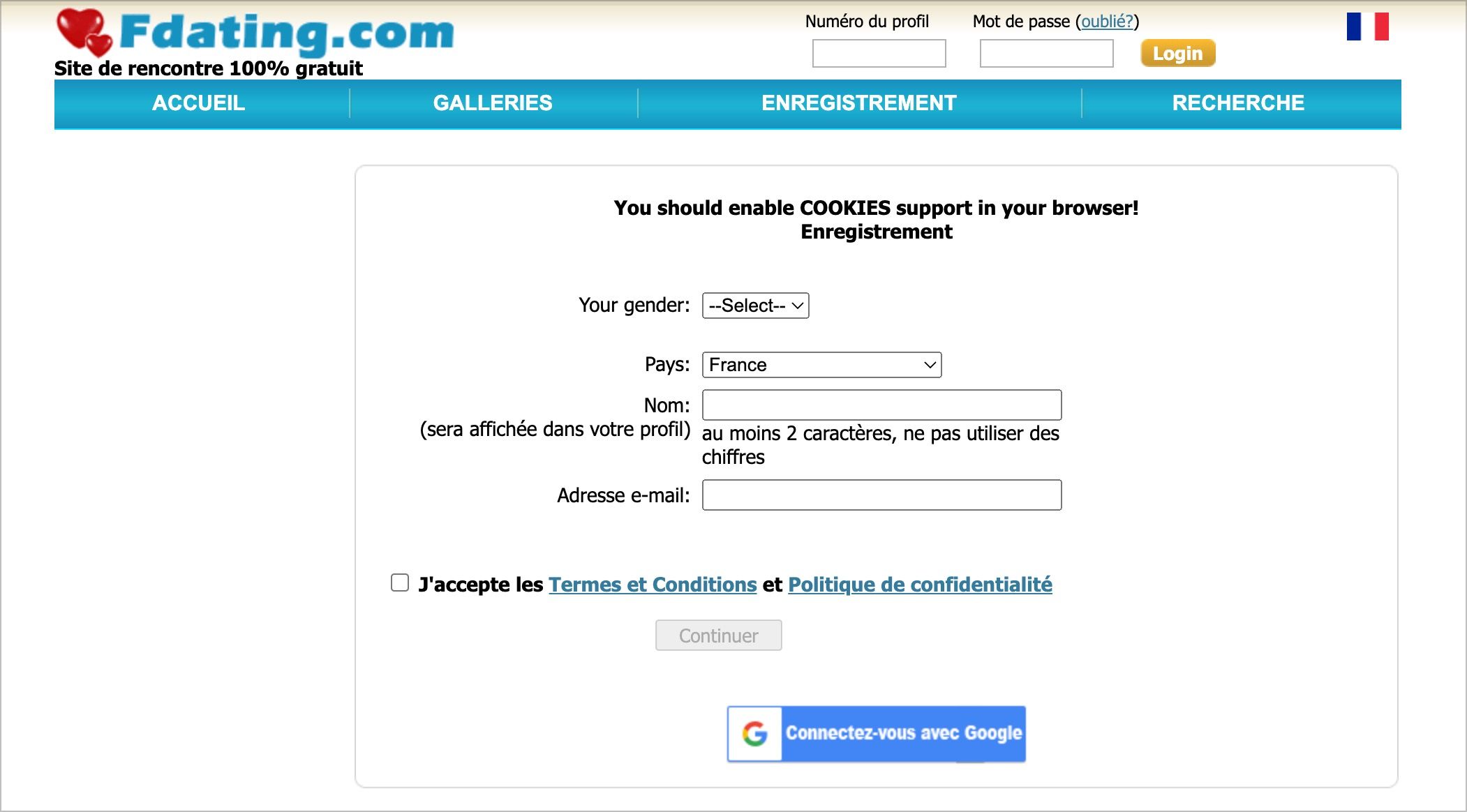 Inscription sur le site de rencontre Fdating