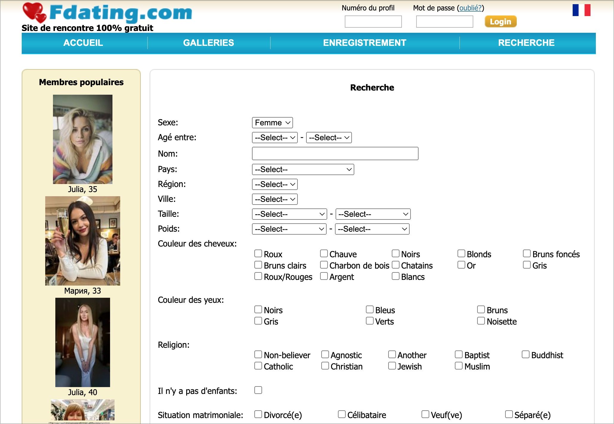 recherche de profils sur Fdating